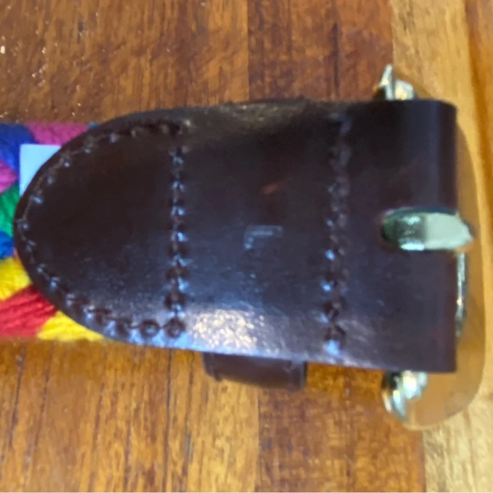 Vintage Rainbow Vibrant Woven Belt with Gold Buckle size Large